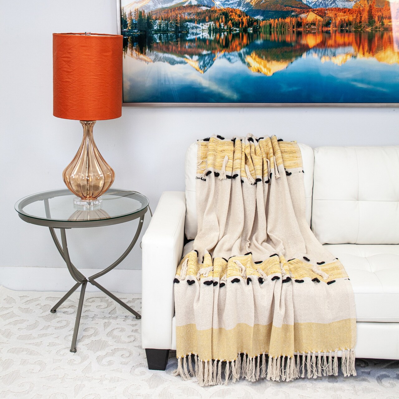 Nassau Collection Variegated Handloom Throw Blanket with Tassels - 50" x 60" - Yellow and Beige
